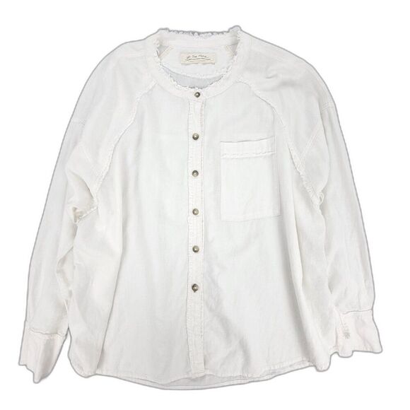 FREE PEOPLE Linen Keep It Simple Button Down Long Sleeve Shirt White Boho XS - Picture 1 of 10